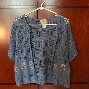Blue vintage short sleeve cardigan sweater.